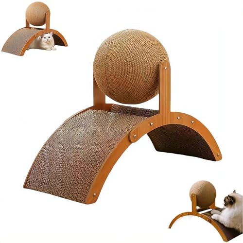 Interactive Cat Scratcher Cat Scratching Post Design with Arch Bridge Balls-Stylish CatScratching Board Natural Sisal Scratcher Ball Fun and Engaging Scratching Post for Exercise