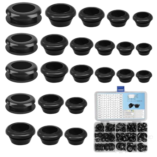 92 PcsPasse Fil Caoutchouc, Passe Oeillets en Caoutchoucs, Passe-câbles Rondelle Caoutchouc, œillet de Câble, Joint Anneau Conducteur Électrique pour Protection de Câble Prise Fils(Noir)