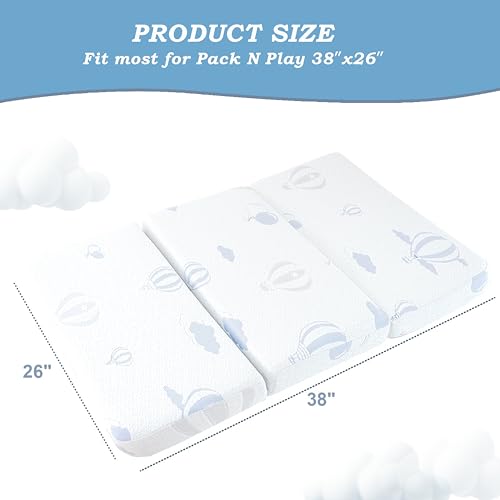 Image of Trifold Pack and Play Mattress, 38 inchx26 inch High Density Foam Pack N Play Mattresses for Baby Toddler, Foldable Portable Travel Crib Mattress for Pack N Play with Bag