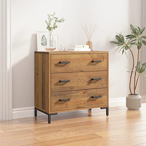 Runheo Cómoda de madera maciza de pino, 75 x 35 x 70 cm, con cajones y patas de metal, aparador para salón, dormitorio, pasillo, aparador vintage con espacio de almacenamiento y superficie de