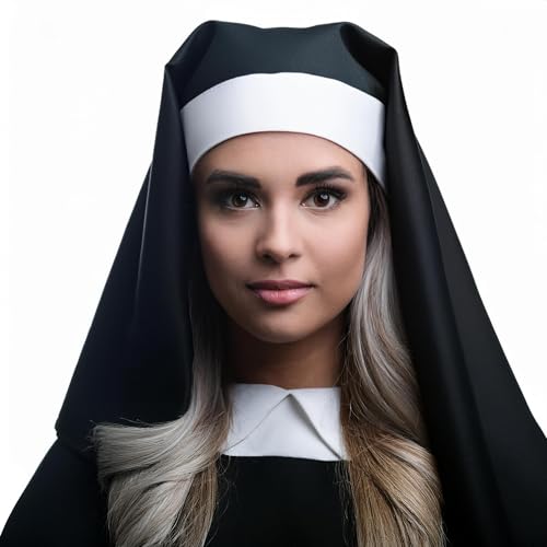 Vaulted Skulls & Co Nun Costume Hat | Nun Kit Headpiece | Sister Nuns Veil | Nuns Costume Accessories | Religious Costume Hat | Priest Accessory | Black and White | One Size Fits All