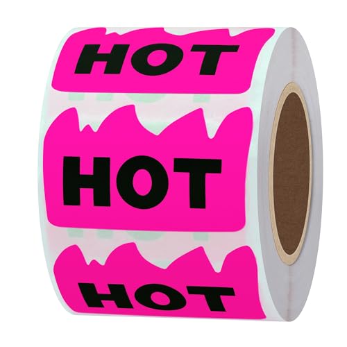 Hybsk 500pcs Rave Hot Stickers 2 x 1-1/5 Inch Fluorescent Hot Flame Fire Shape Labels Marking for Restauresent Supermarkets Stores Shops (Fluorescent Pink)