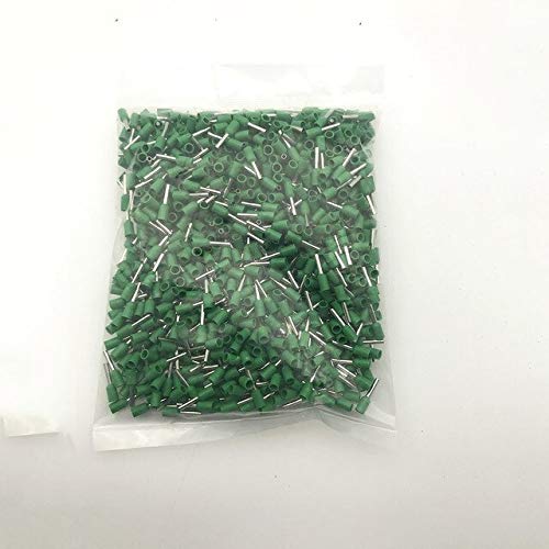 Davitu Terminals - 1000pcs VE6012 European cold terminal pin type copper wire ear tube terminal. - (Color: green)