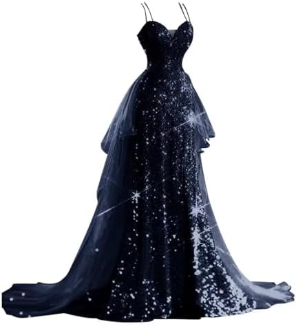 Sequin Mermaid Prom Dresses for Women 2026 2 Piece Spaghetti Straps Sparkly Tulle Wedding Dress Ball Gown with Slit