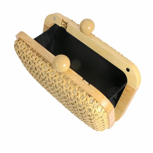 Image of Women Straw Clutch Purse Handwoven Summer Evening Bag Beach Straw Handbag Wedding Party Clutch Bag Wicker Purse