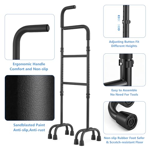 GritVibe Stair Assist & Climbing Cane, 13-Level Adjustable with 8-Cylindrical Rubber Foot Pads & Ergonomic Handle, Carbon Steel Helper for Mobility Aids Users (Fits Stairs & Flat Surfaces) - Thumbnail 4