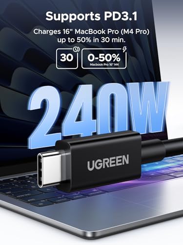 Image of UGREEN Thunderbolt5 [Intel Certified] USB-C to USB-C Cable, USB4 80Gbps bidirectional, 16K@60Hz /3x4K@144Hz Video, PD3.1 240W, Compatible Thunderbolt 4 /3, for MacBook Pro /iPad /iPhone /hubs /SSD, 3.3FT