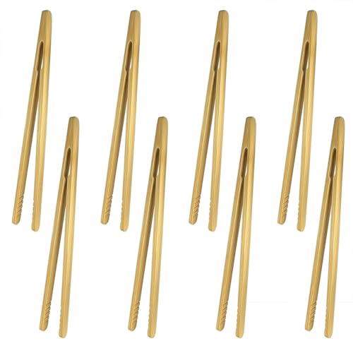 8 Pcs Bamboo Tongs for Toaster, Wooden Toaster Tongs, 7 Inches Mini Wood Cooking Tongs, Reusable Bamboo Toast Tongs, Anti-slip Bamboo Serving Tongs for Salad Toast Bread Fruits Pickles BBQ