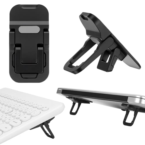 2 PCS Large Size Zinc Alloy Mini Foldable Laptop Stand for Desk, Portable Computer Keyboard Riser with 2 Adjustable Angles, Self-Adhesive Invisible Laptop Riser, Mini Metal Laptops Feet Lifter