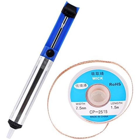 EVERMARKET(TM) Desoldering Wick, solder braid with 2.5mm Width, 1.5m Length and Solder Sucker Desoldering Vacuum Pump Solder Removal Tool - Blue Cover
