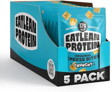 Eatlean Protein Cheese Bites - Original Baked Cheese Crisp Snacks, 12g Protein, 83 Calories, Low Carb & Keto Friendly, Vegetarian, 20g Bags, 5 Pack On-the-Go Gym & Lunchbox Snack