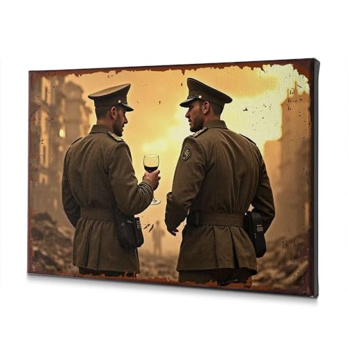 Décoration murale salle de bain tableau soldats et vin DRPZ 30x40 cm