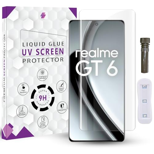 Image of Advanced HD+ UV Tempered Glass Screen Protector For Realme GT 6 / Realme Gt 6T 5G (6.78 Inch, Pack of 1) Full Adhesive UV Curved Screen Guard, Case Friendly