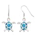 Sterling Silver, Gold Tone or Rose Tone Created Blue, White or Pink Opal Turtle Dangle Earrings