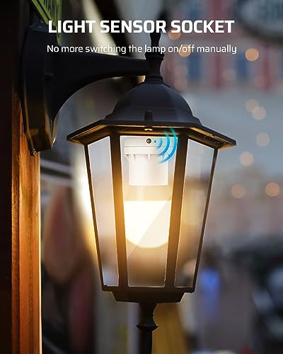 dewenwils light sensor socket e26e27 socket adapter automatic dusk to dawn double sensors for porchwall light fixtures compatible with incandescentcflledhalogen 2 pack white etl listed