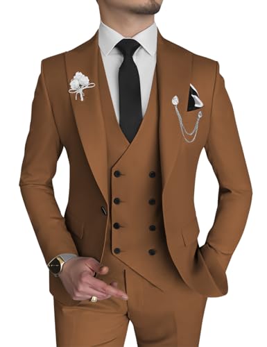 Wangyue Men’s 2 Piece Suit, Slim Fit, Double Breasted Blazer and Pants for Wedding, Groom, Smoking Peak Tuxedo Lapels