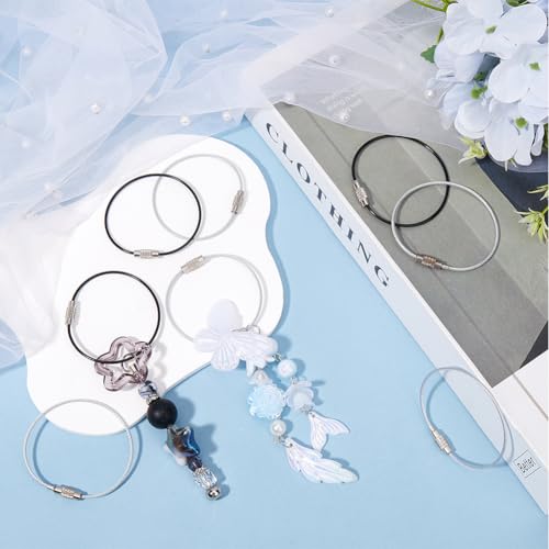 Image of SUNNYCLUE Stainless Steel Loops Wire Keychain Cable Large Key Rings Key Chain for Luggage Tags Key Tags Keyrings Kitchen
