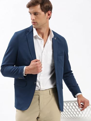Image of SHOWOFFFF Men Solid Single Breasted Casual Blazer | Notched Lapel Full Sleeves Cotton Blazer for Mens | Slim Fit Regular Length Blazer for Men's