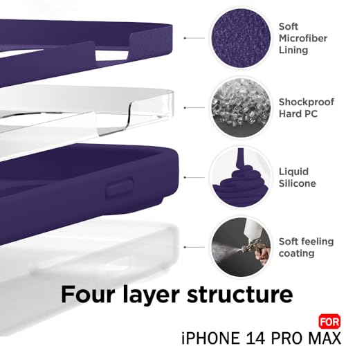 Image of TheGiftKart Liquid Silicone Back Cover Case for iPhone 14 Pro MAX | Soft Micro-Fibre Lining Inside | Camera & Screen Protection | Shockproof Case Cover for iPhone 14 Pro Max (Silicone, Dark Purple)