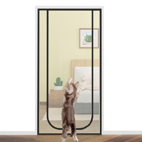Fly Screen Door Keep Insects Out, Custom Size Fly Net Mesh Cat Door Screen with Zipper, Removable Polyester Mesh Mosquito Screen for Living Room Window (W*H:110 * 210cm,Position 3)