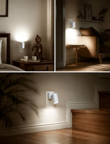 Image of L LOHAS LED Night Lights Plug into Wall,[2-Pack] Wall Spot Lights Indoor with Light Sensor,5000K Daylight White Night Lights,for Home Decor Party Bathroom,Hallway