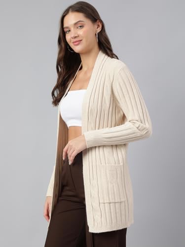 Image of Latin Quarters Women Beige Full Sleeve Casual Solid Shrug