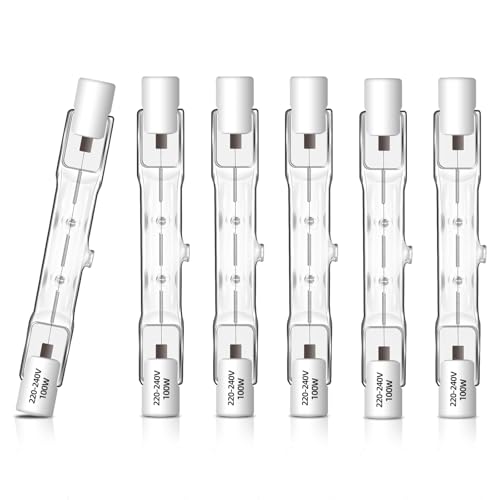 Caldarax Lot de 6 R7S Ampoule Halogene 78mm 100W 230V Dimmable, Halogène R7s Tube Blanc Chaud 2700K, 1500LM, J78 Halogène Crayon pour Projecteur,...