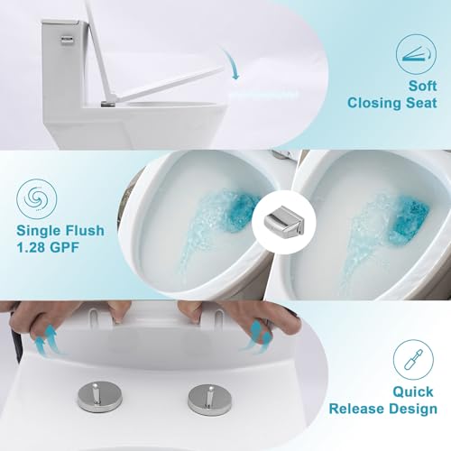 Inodoro de una pieza alargado, compacto, con asiento de cierre suave y kit completo de instalación, altura ADA para sillas, descarga de alta eficiencia de 1,28 GPF, distancia de instalación de 12 pulgadas, color blanco miniatura 4