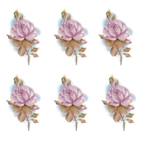 Rose Decals Pink Bud Flower Overglaze Waterslide Ceramic Decals 1.5 Inch (6 Decals)