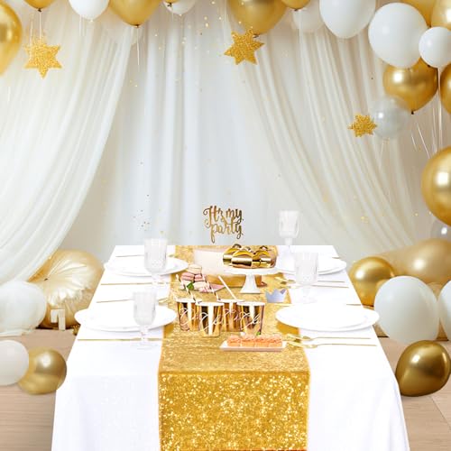 B-COOL Gold Table Runner Sequin Table Runners 4 Pack 12x72 Inch Glitter Runners for Party Wedding Birthday Thanksgiving Table Decorations Christmas Engagement Anniversary Decor by B-COOL - Image 6