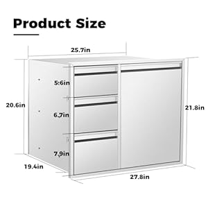 Karpevta Outdoor Kitchen Drawer Combo,28WX22HX19D Inch,BBQ Triple Drawer & Trash Drawer Combo Stainless Steel,with 2 Trash Cans (20L) for BBQ Island,Grilling Station Karpevta Outdoor Kitchen Drawer Combo28WX22HX19D InchBBQ Triple Drawer Trash Drawer Combo Stainless Steelwith 2 Trash Cans 20L for BBQ IslandGrilling Station