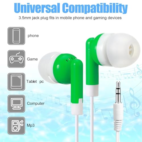 Image of Konohan 100 Pack Wired Earbuds Bulk, Multicolor 3.5mm Jack Earphones for Students, Classroom Headphones for School, Library, Museum, Testing, Laptop, Tablet(Multicolor)