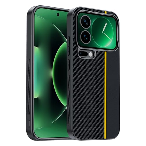 Coque Xiaomi 17 Pro en cuir fibre de carbone élégante jaune protection appareil photo