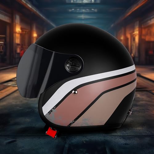 Image of Steelbird SBH-54 Retro Rustic ISI Certified Open Face Helmet for Women and Men Motorbike Helmet