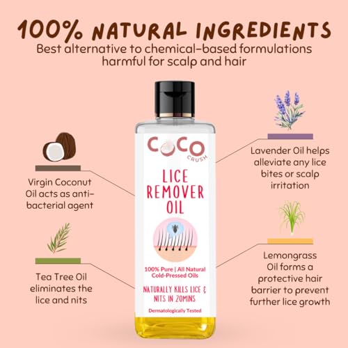 COCO CRUSH Ayurvedic Anti Lice Oil | Kills Lice, Eggs and Nits 100% Naturally In 20mins | Single Wash Treatment, Safe for Kids (100ml)