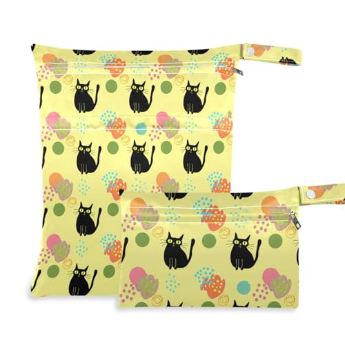 Coikll Wet Dry Bags for Cloth Diaper 2 Pack Waterproof Yoga Gym Bag for Swimsuit Wet Clothes Baby Items-?Black Cats?