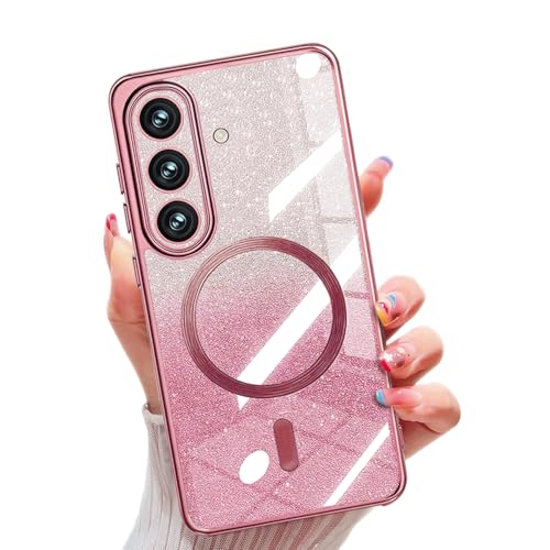 Image of Misscase for Samsung Galaxy S26 Case Compatible with MagSafe,Built-in Camera Lens Protector Full Protection Soft TPU Anti-Scratch Anti-Fingerprint Magnetic Glitter Slim Case Cover Pink