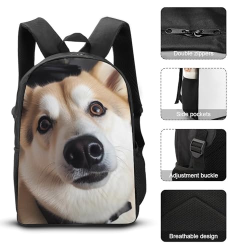 3 Piece Backpack for Women Men Lightweight Causal Daypack Shoulder Bag Set with Insulated Lunch Bag And Pencil Case Organizers Animal Dog Photo3