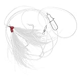 Uncle Mo’s Tackle - Fluke Flounder Ocean Hi-Lo Rig – White BUCKTAIL Teaser Hook for Saltwater – Size 5/0 Hook - 40lb Heavy Duty Mono 3ft Long - Black Duo-Lock Snaps - Hand Tied
