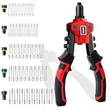 Rivet Gun Kit, Pop Rivet Gun Tool with 400 Rivets & 5 Nosepieces, 80 Pcs Aluminum Rivets for Each Rivet Head Size, 9.5'' Heavy Duty Manual Two-Handed Riveter Tool for Metal, Leather and Plastic, IM20