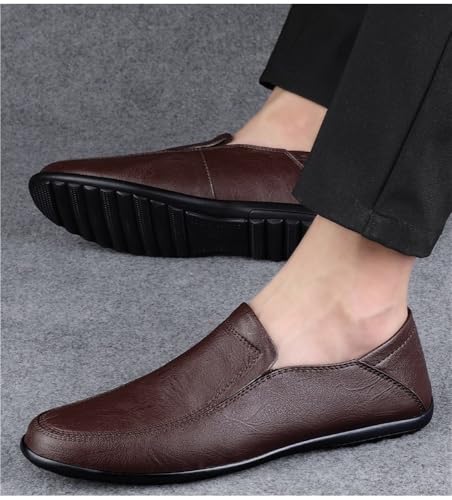 Fashion Mens Loafers Shoes Vegan Leather Evening Round Toe Solid Color Non Slip Block Heel Anti-Slip Classic Slip On3