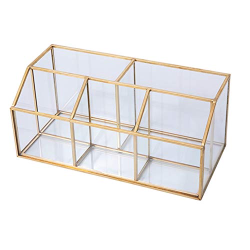 Cxssxling Kosmetikorganiser Glas Schmink Aufbewahrung Make up Organizer Pinselhalter Gold Kosmetik Aufbewahrung Klar Dekoratives Tablett Display Makeup Fall für Palettenpinsel Lippenstift Nagellack Cover
