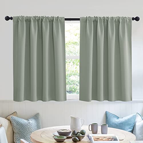 RYB HOME Short Curtains 36 inch 2 Panels Set, Room Darkening Small Window Drapes Thermal Insulated Cafe Curtains for Kitchen Dorm Transit Van, W52 x L36 inch, Grayish Green