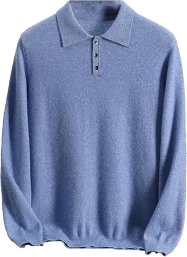 Men's Cashmere Wool Lapel Knit Sweater Loose Fit Polo Pullover Comfortable Warm Versatile Office Wear Casual Top