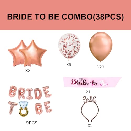 Image of Wanna Party Bride To Be Decoration Set Combo -38 Pcs| Bride To Be Tiara Headband | Bride To Be Sash | Bride To Be Banner (Balloon) |Rose Gold Confetti Balloons I Bride to be Props