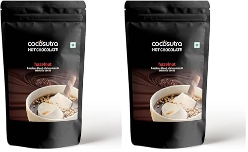 Image of COCOSUTRA Hazelnut Hot Chocolate Mix | Enjoy hot or cold | 500 g | Drinking Chocolate powder | Serves 25 Cups (Pack of 2)