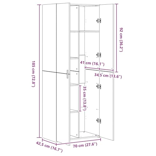 Vidaxl Highboard Legno Invecchiato 70X42.5X185 Cm Legno Ingegnerizzato - 3