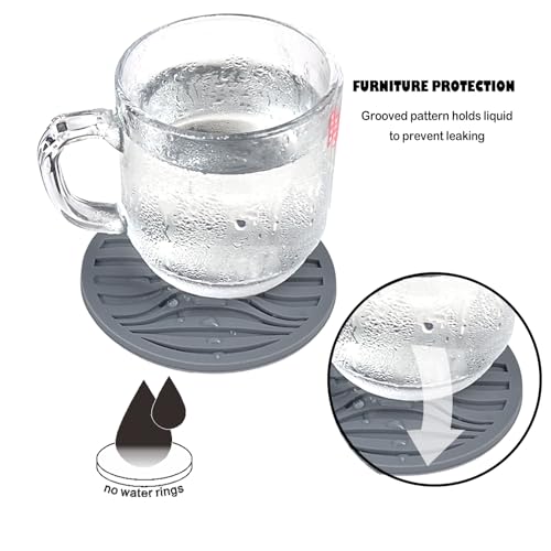 Silicone Coasters Set of 6 Thick Design (0.5cm) Round Drink Coasters for Drinks Coffee, Beer with Non-Slip Pattern (Grey) - Image 4