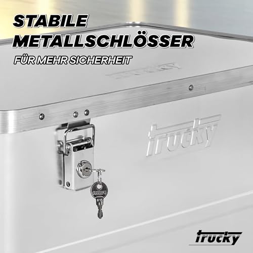Trucky Aluminium Box mit Deckel Silber Alu Kiste Alukiste Auswahl Transportbox Metallbox Aufbewahrungsbox Boxen Abschliessbar Metallkiste, Größe:85 L
