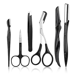 NAZQAT Eyebrow Kit – Multipurpose Eyebrow Grooming Kit For Women & Men For Eyebrow Trimming, Shaping, And Exfoliating – Includes Eyebrow Tweezers, Eyebrow Razor Tools, Eyebrow Scissors (Pack of 6)